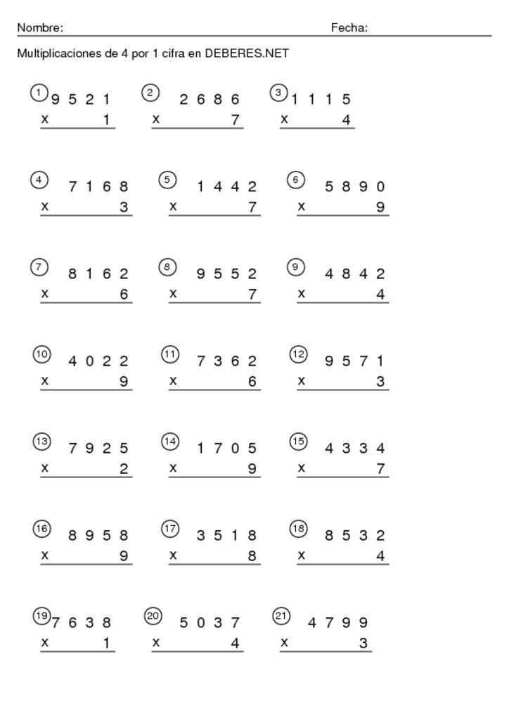 Fichas De Multiplicaciones De Por Cifras