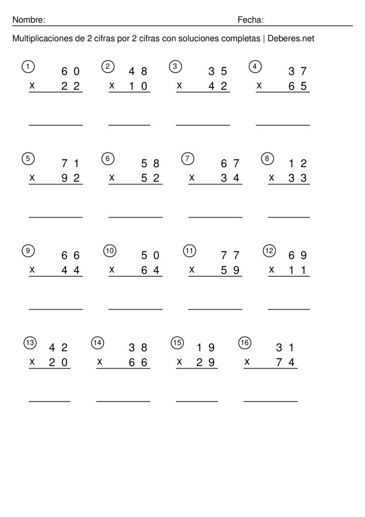 Multiplicaciones De Cifras Con Soluciones Completas Ficha