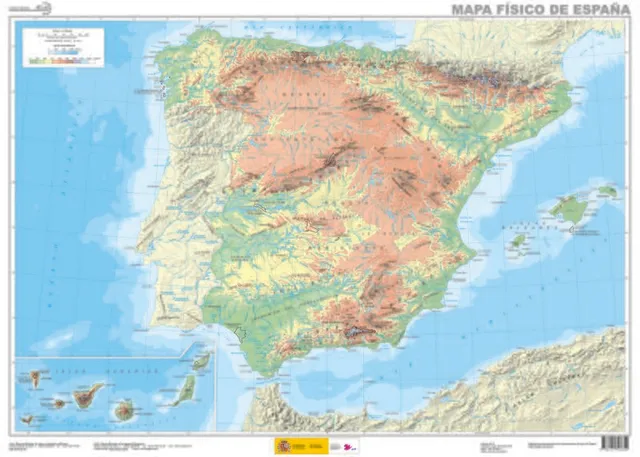 Mapa físico de España 1:2.250.000 del Instituto Geográfico Nacional (edición 2019)