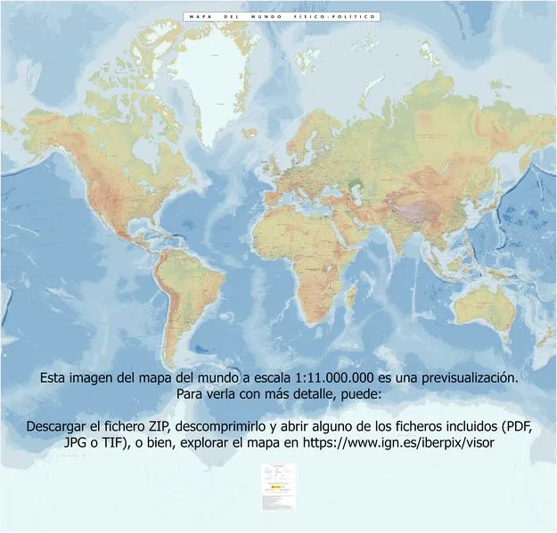 Mapa físico-político del mundo 1:11.000.000 del Instituto Geográfico Nacional (edición 2023)