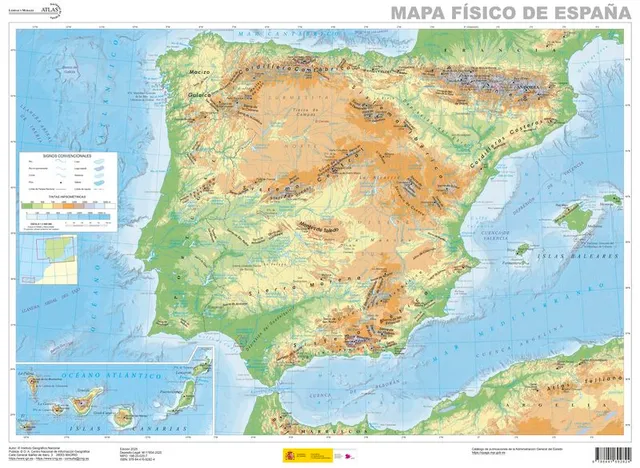 Mapa físico de España 1:3.000.000 del Instituto Geográfico Nacional (edición 2025)
