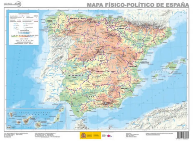 Mapa físico-político de España 1:3.000.000 del Instituto Geográfico Nacional (edición 2016)