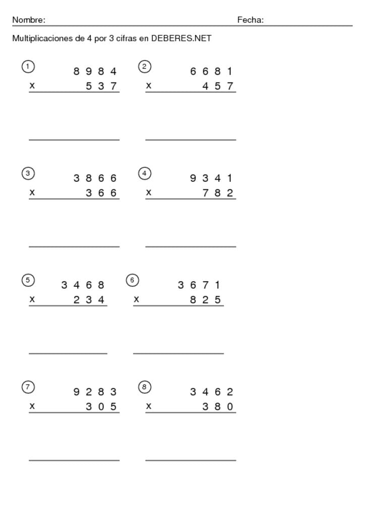 Multiplicaciones de 4 por 3 cifras - 2