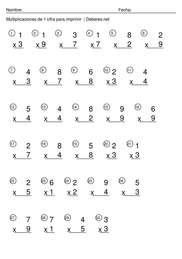 Fichas De Multiplicaciones De Una Cifra Para Imprimir 6363